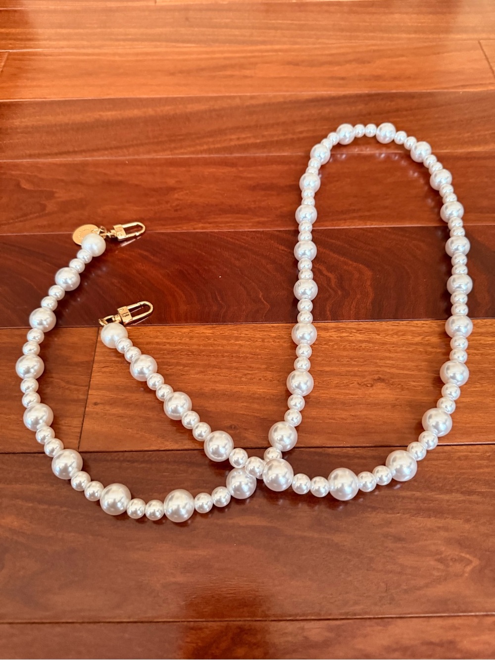 Gold-Hardware White Pearl Beaded Phone Chain - Women Accessories